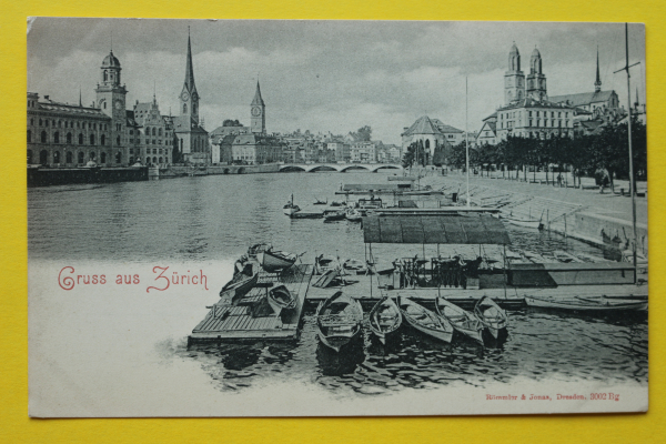 Ansichtskarte AK Gruß aus Zürich / Ortsansicht / 1900 / Boote Verleih – Gebäude